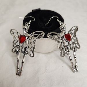 Skeleton Fairy Heart Earrings